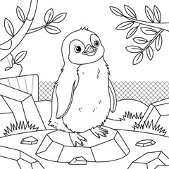 penguin in nature line art design illustration premium quality