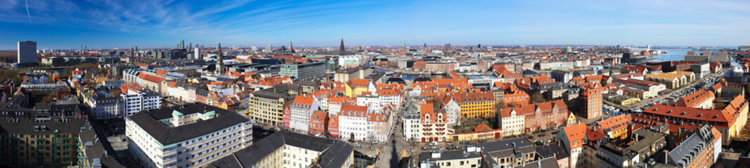 Aerial View of Prinsessegade Street in Copenhagen, Denmark, from the top of The Church of our Saviour in Christianshavn