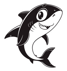 Naklejka premium Cute Cartoon Baby Shark Illustration – Black and White Vector 