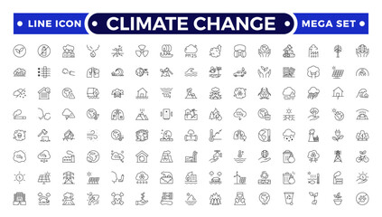 Climate Change Outline icon natural environment Carbon neutral and net zero concept greenhouse gas emissions Green energy, CO2 neutral, gas emissions, climate, ecology.