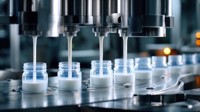 Industrial Production Line Filling Glass Jars with Liquid Substance