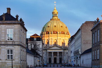 Frederik's Church at sunrise, popularly known as The Marble Church in Copenhagen, Denmark
