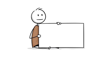 Stick figure holding a blank white sign, simple cartoon illustration, clean background, message