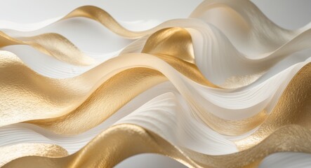 Obraz premium Golden and White Waves Abstract Background. Elegant Swirling Lines, Metallic Texture.