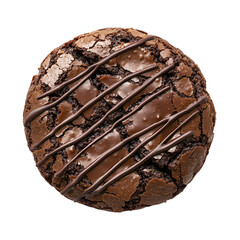 Chocolate brownie cookie with drizzled chocolate isolated on transparent background