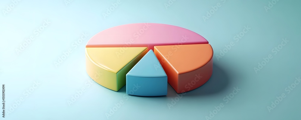 Poster a colorful pie chart composed of segments representing different data proportions. the vibrant color
