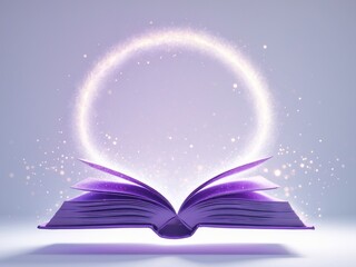 Open Book with Magic Circle, Portal to Another World, Purple Hues, Fantasy and Learning.