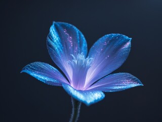 Fototapeta premium Blue Glitter Flower. A CloseUp of a Luminous Blossom Against a Dark Background.