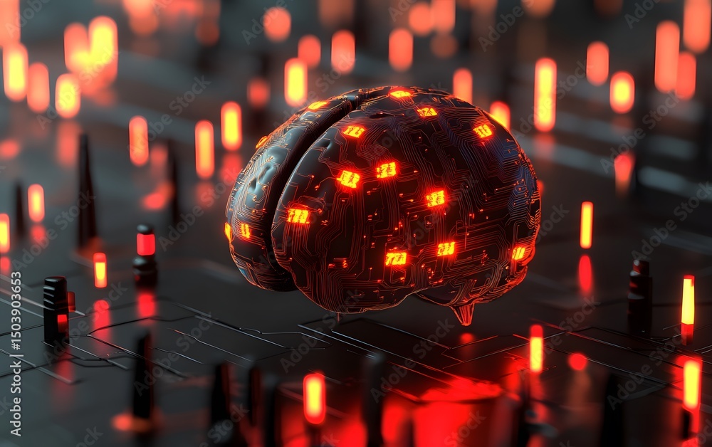Poster a futuristic depiction of a glowing brain connected to a digital network, symbolizing artificial int