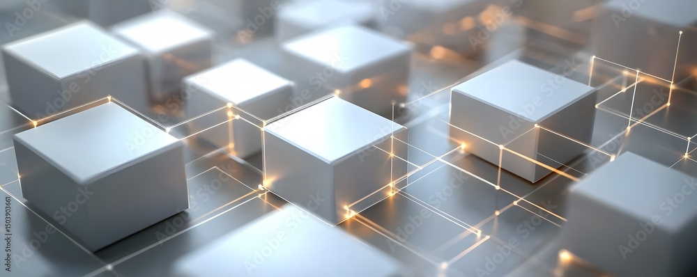 Aufkleber a futuristic digital landscape with interconnected cubes, symbolizing data connections in a modern t