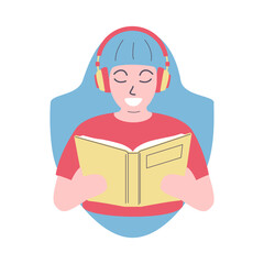 Happy Person Reading Book with Headphones