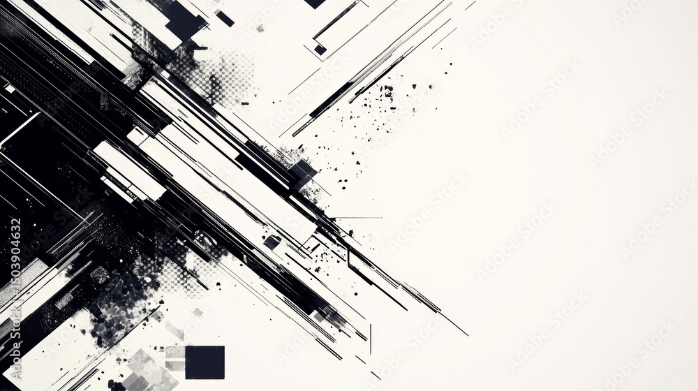 Poster abstract black and white geometric composition with dynamic lines and patterns