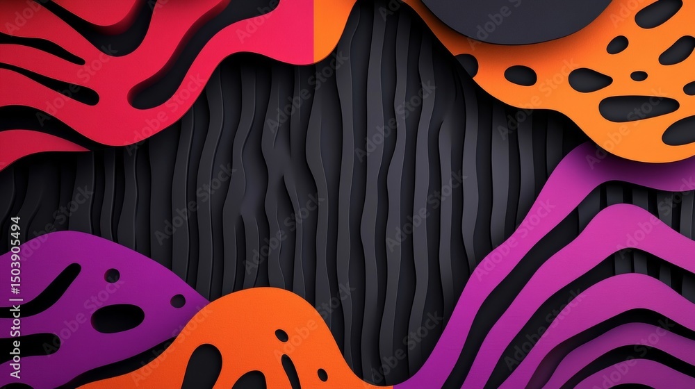 Aufkleber vibrant abstract layers with dynamic cutouts on textured dark background