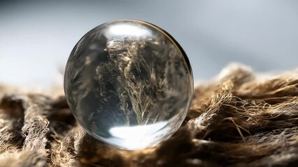 Abstract crystal ball on a rough natural surface with intriguing internal details, evoking magic, mystery, and a sense of wonder. - Powered by Adobe