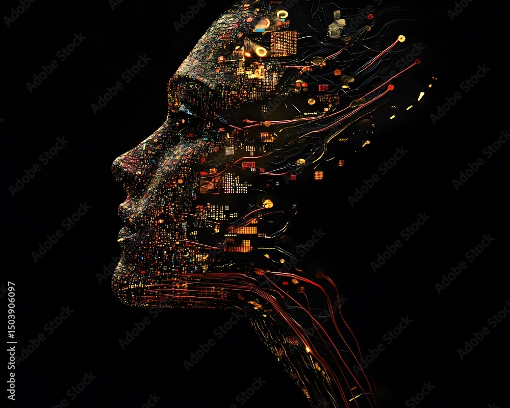 Poster a stunning representation of the intersection between human emotion and technology, showcasing a pro