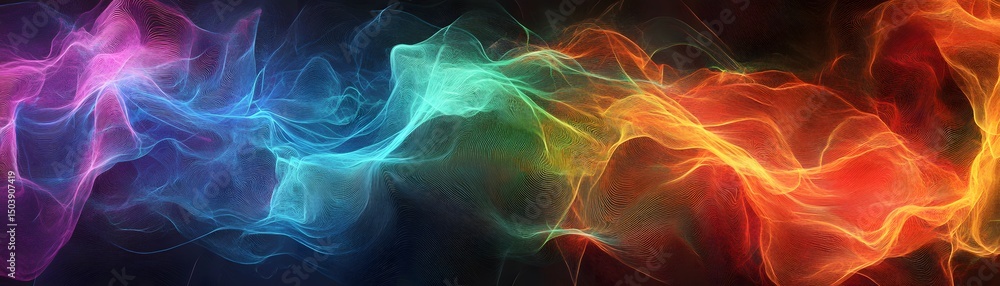 Poster a vibrant display of swirling colors, creating a mesmerizing wave of light. this abstract image evok
