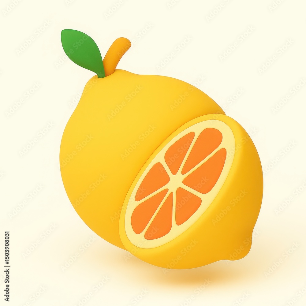 Poster 3d render of a sliced lemon on white background