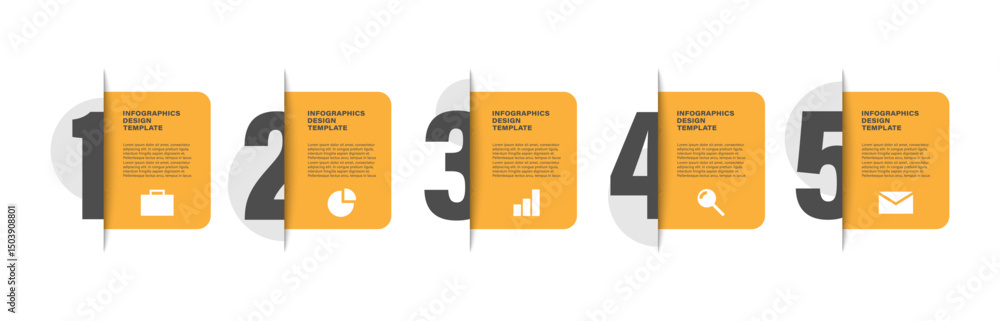 Aufkleber modern minimalistic horizontal infographic template with numbers. five steps or processes with busin