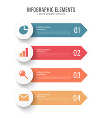 Fototapeta premium Vertical infographic template with arrows and icons. Four steps, options or processes