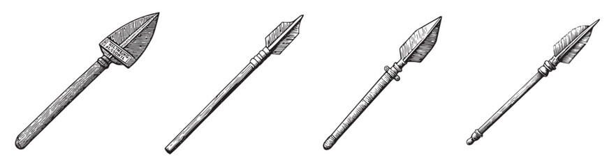 Detailed Illustrations of Various Arrowheads for Historical Context, vintage retro hipster logo design, vector illustration, engraving design