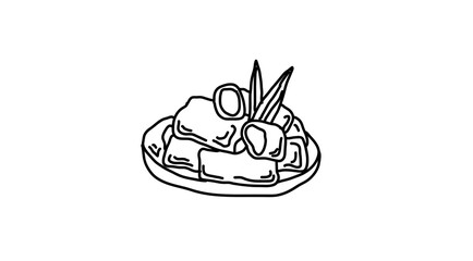 Stylish Monoline dadar gulung cake – Asian Cuisine Line Drawing