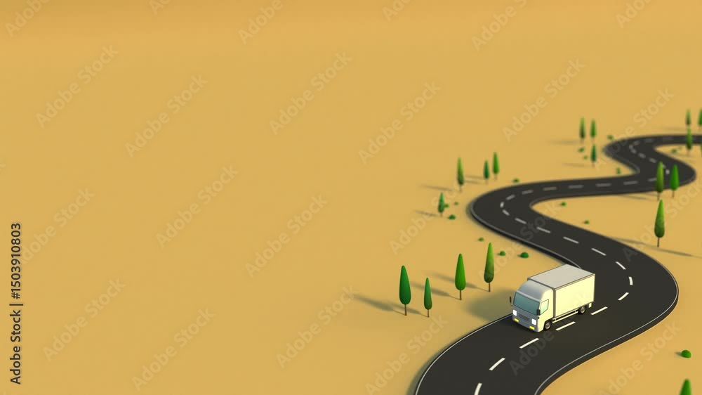 Wall mural animation of a white truck running around a curve. it runs forever without interruption.