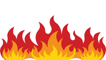 Stylized Fire Illustration with Vibrant Flames in Shades of Yellow, Orange, and Red Against a Clean White Background, Ideal for Graphic Design, Web Elements, and Backgrounds, Conveying Heat, Energy, a