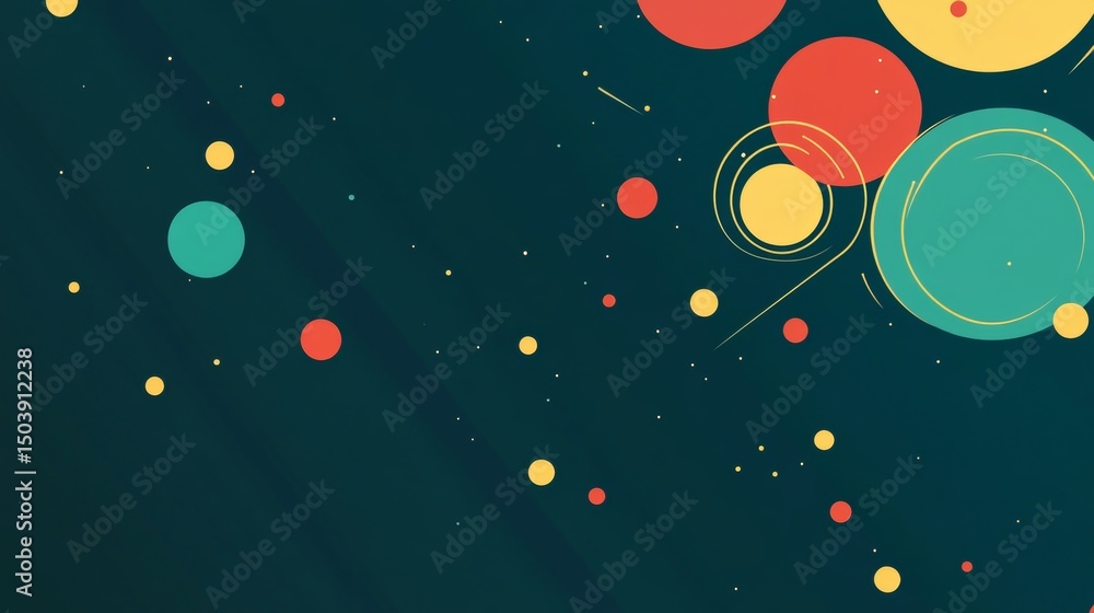 Poster abstract geometric background with circles and lines in retro colors scheme