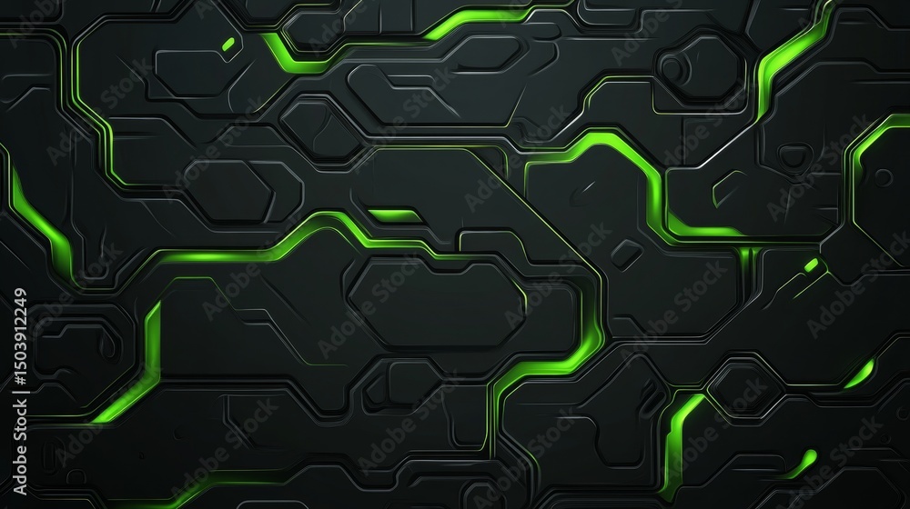 Poster futuristic dark panel with illuminated circuit patterns and abstract design
