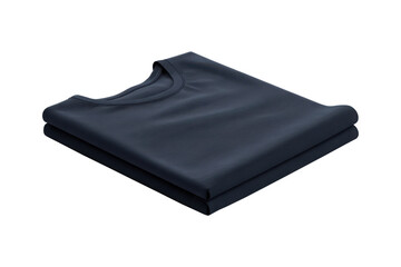 Folded navy blue tshirt isolated on transparent background studio product shot