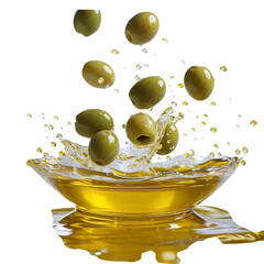 Green Olives Falling into Olive Oil A Splash of Freshness
