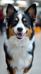 Fototapeta premium Cheerful Australian Shepherd Dog Smiling Brightly