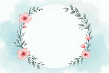Obraz premium Romantic wedding invitation with blush pink flowers and delicate pastel green leaves. 