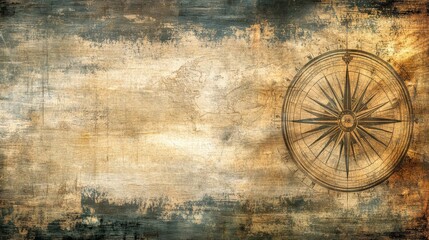 Fototapeta premium Vintage compass rose on distressed map background evokes journey and exploration