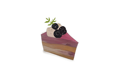 Doodle cake cartoon blueberry cafe ice cream leaf illustration Icon that can be used for sticker, book, scrapbook, icon, decorative, etc. with aesthetic colorful purple, white, green, pink colors