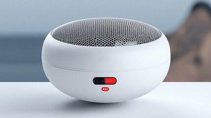 Fire alarm, alert and installation concept. Modern white speaker on a minimalistic surface.