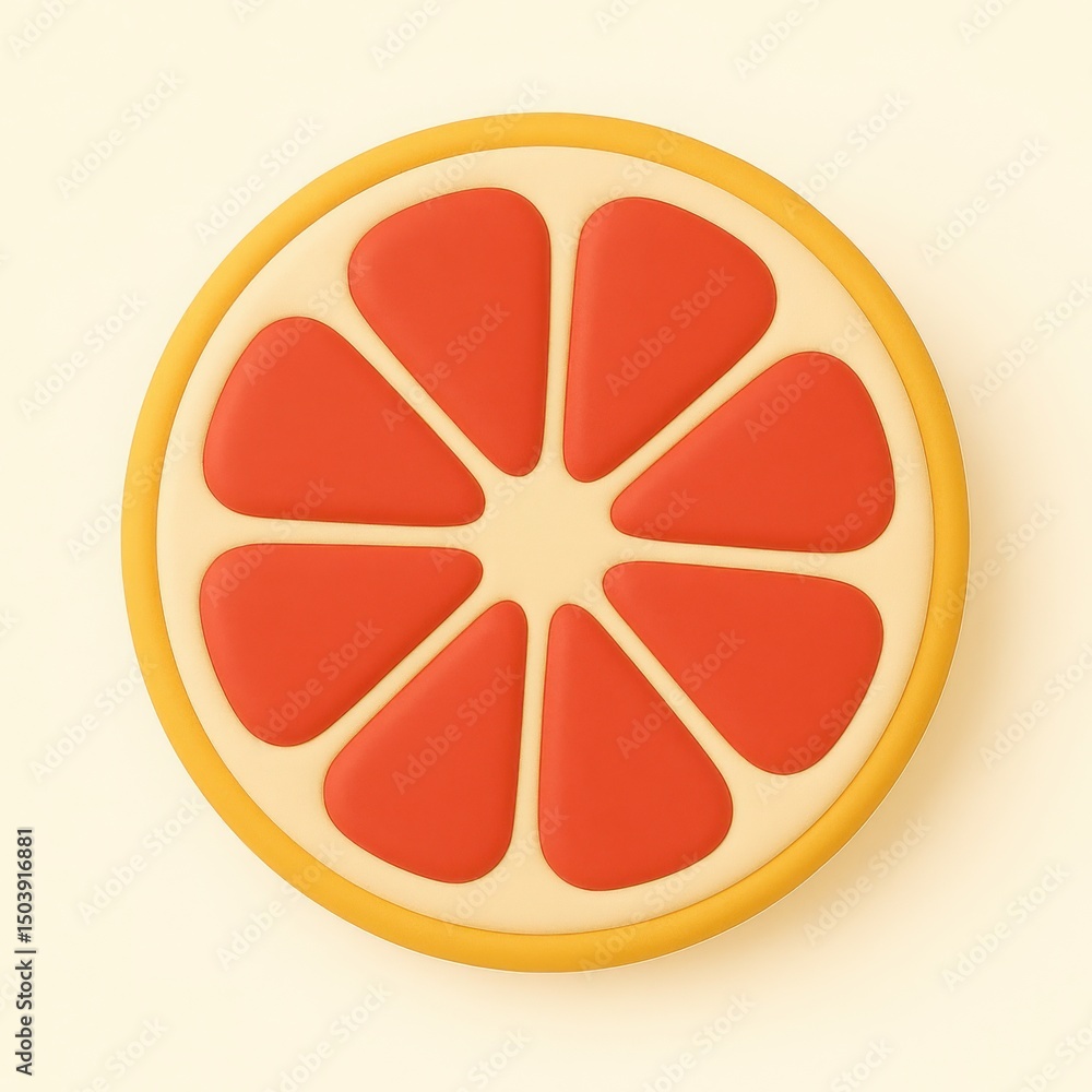 Poster red grapefruit slice 3d render on beige background