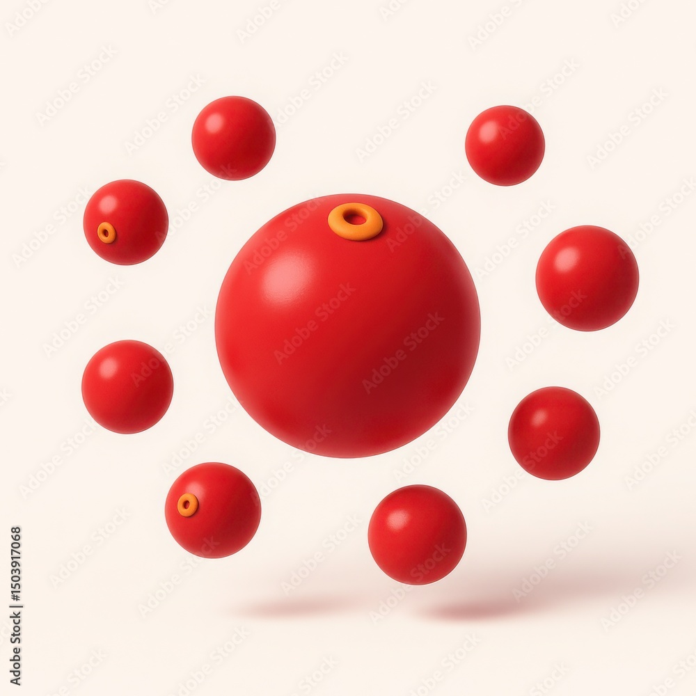 Poster red spheres 3d render abstract geometric pattern on white background