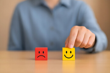 Naklejka premium Customer feedback survey satisfaction rating scale happy sad face review experience assessment 