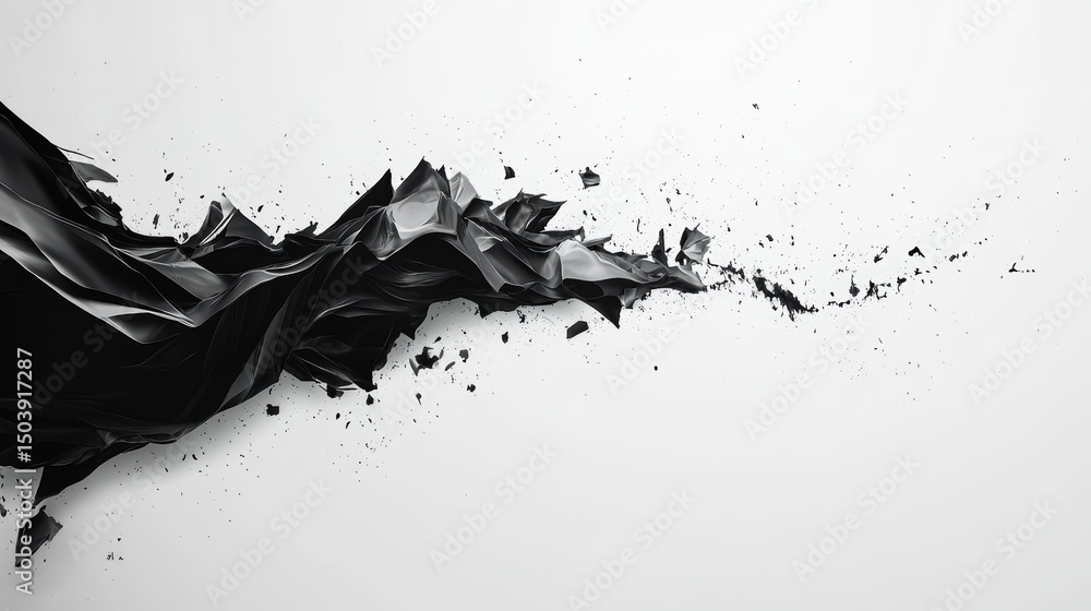 Poster abstract monochrome composition featuring dynamic black elements on white background