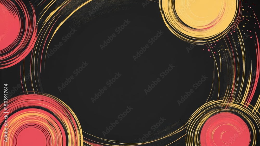 Poster abstract background with red and yellow concentric circles design