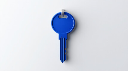 Blue key with circular head and ridged shaft, symbolizing security and access