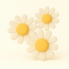 Three Cream and Yellow Daisies 3D Render