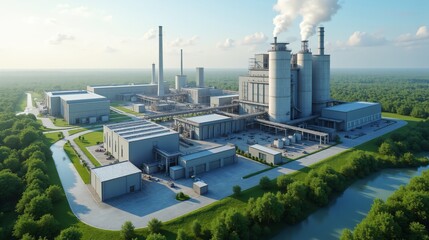 Large industrial power plant emitting smoke into the atmosphere.