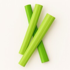 Three Stalks of Fresh Green Celery on White Background
