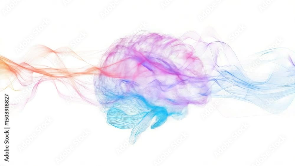 Poster brain wave: a stylized representation of brain activity, with colorful waves emanating from a brain 