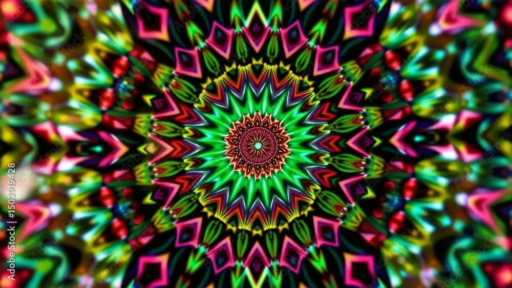 Poster 3d kaleidoscope mandala abstract background of trippy art psychedelic trance to open third eye with 