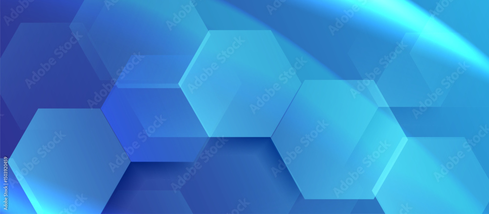 Leinwandbilder blue abstract hexagonal background with layered translucent shapes