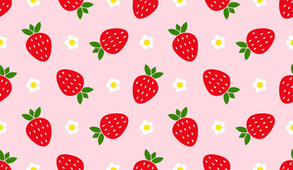 Seamless pattern with cute strawberry.
