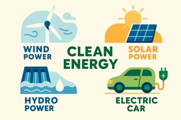 Infographic of Clean Energy Sources: Wind, Solar, Hydro, EV